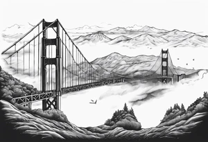 Golden Gate Bridge with fog rolling in with Marin hills in the background tattoo idea