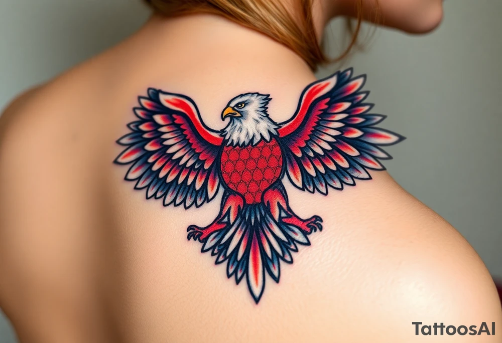 An eagle with its wings spread wide, its feathers blending into the Czech flag’s colors, embodying freedom and power tattoo idea