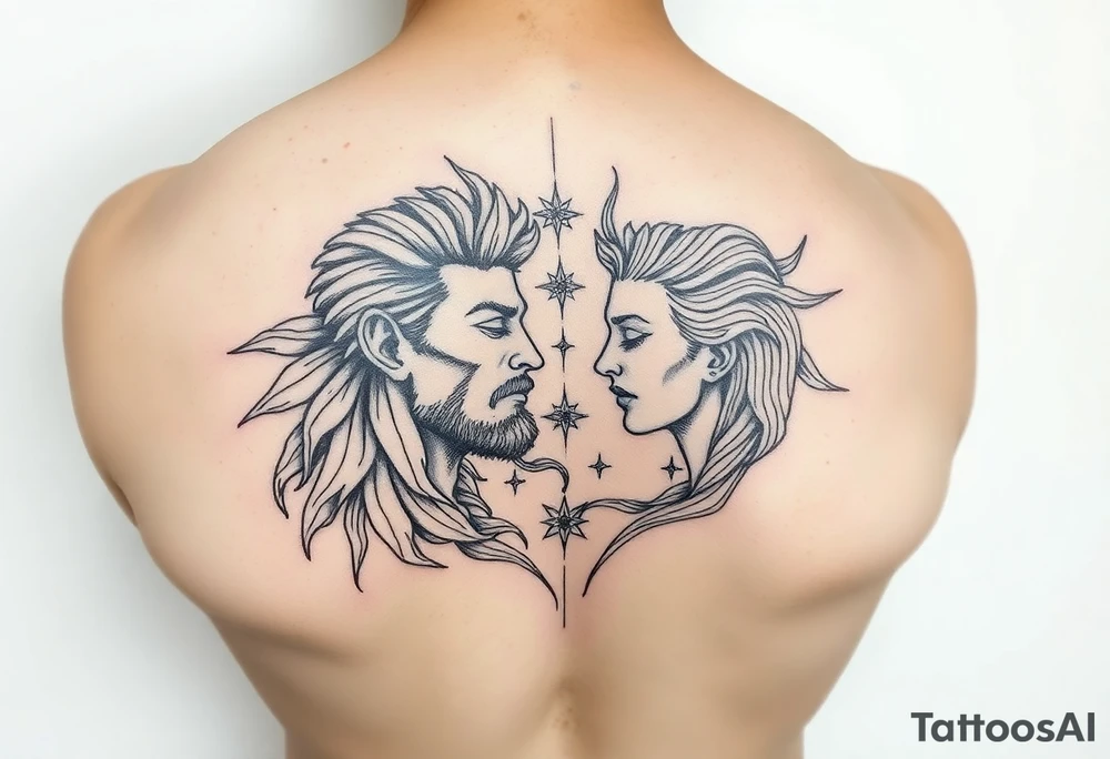 Eros and psyche in illustrative fine line tattoo idea