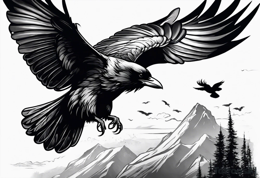 ravens in flight tattoo idea
