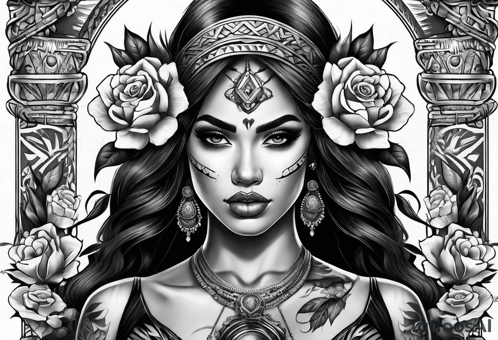Chicano girl and skull tattoo idea