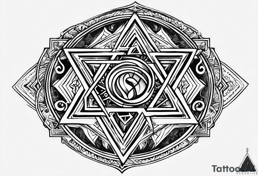 Its a pagan charm of the tetragrammaton to represent Rebecca Sierra 's powerful connection to God as a chosen one with class and elegance in the design tattoo idea