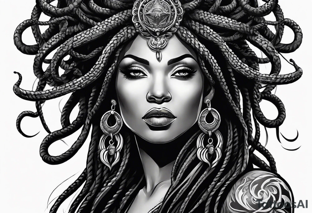 Black medusa with dreadlocks tattoo idea