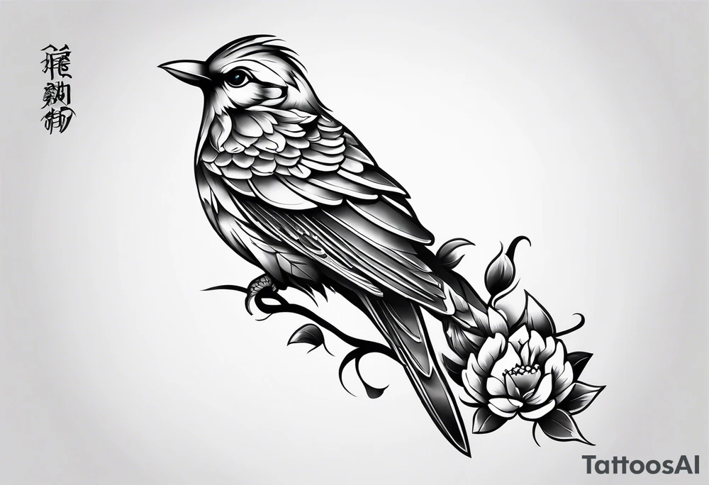 traditional style
full leg sleeve with a bird and flowers tattoo idea