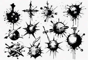 - blot 
- bomb
- atoms splitting
- beauty
- life at a small scale
- man against the world
- doom
- banksy tattoo idea