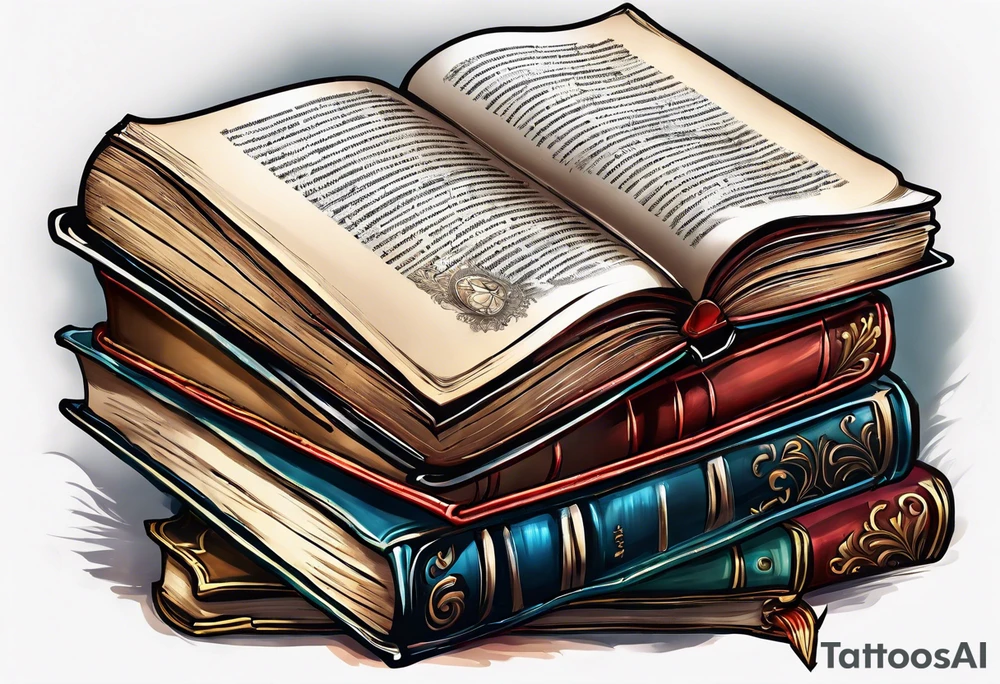pile of open books no background tattoo idea
