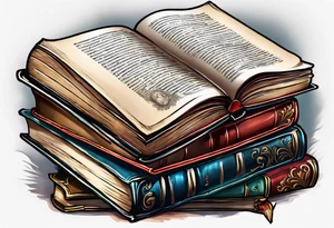 pile of open books no background tattoo idea