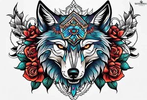 Neo traditional wolf skull tattoo idea