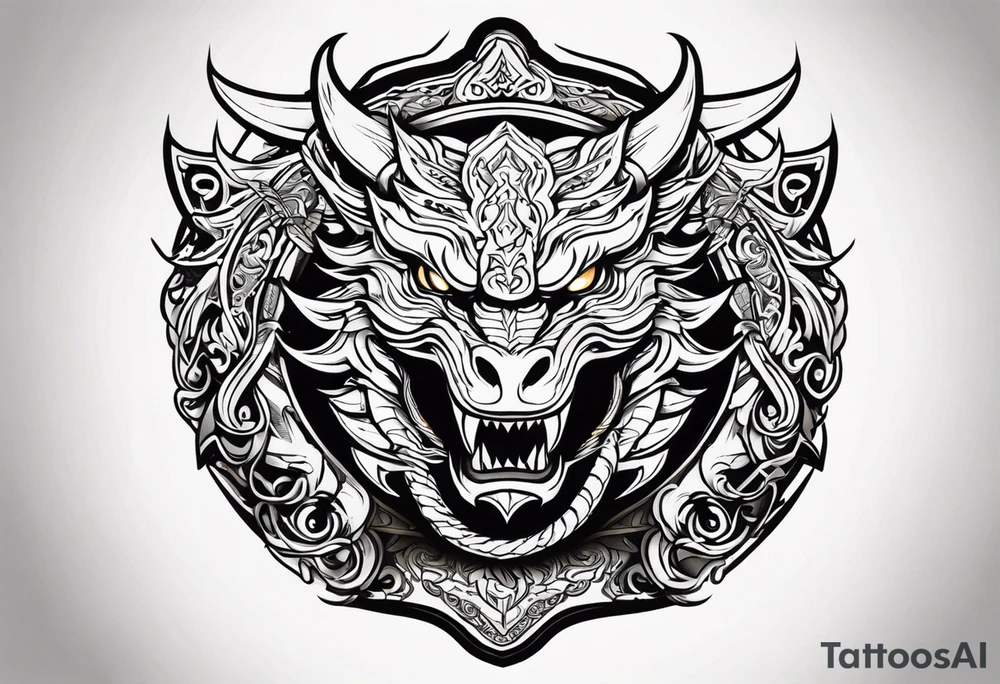 Valhalla sword shield dragon head fire tattoo idea