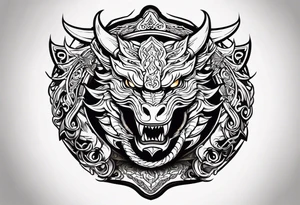 Valhalla sword shield dragon head fire tattoo idea