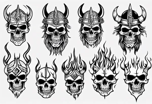 Skeleton Viking head flames tattoo idea