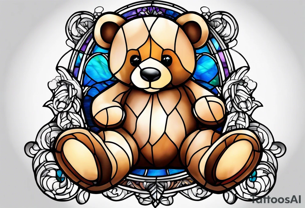 Teddy bear stained glass tattoo idea