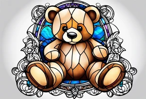 Teddy bear stained glass tattoo idea