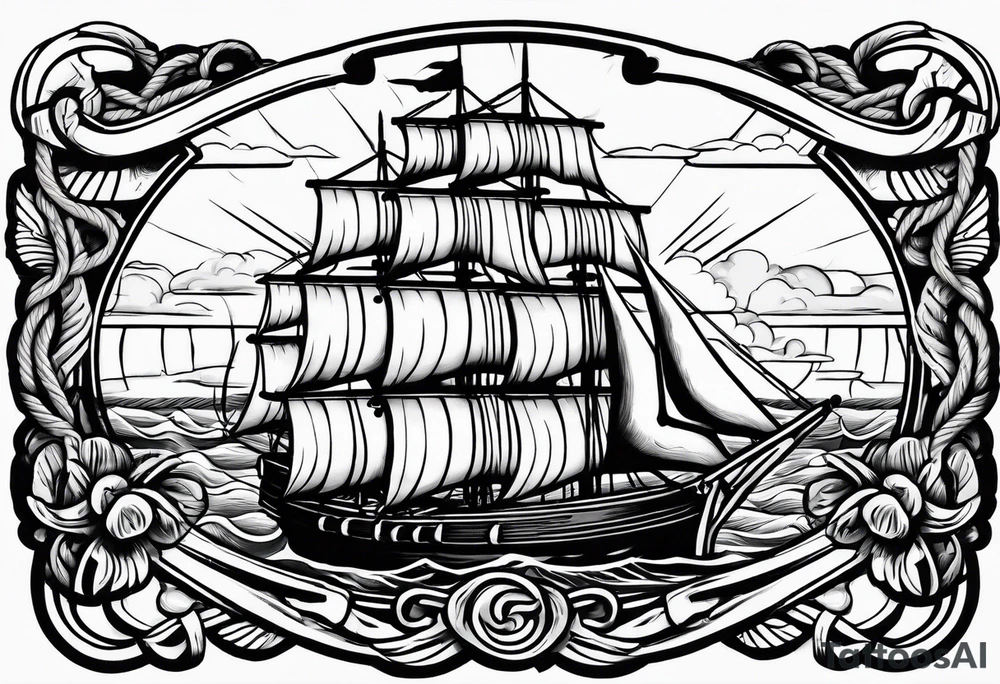 rope boarder around a ship tattoo idea