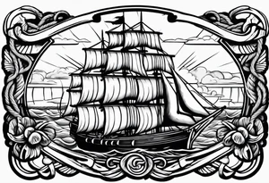 rope boarder around a ship tattoo idea