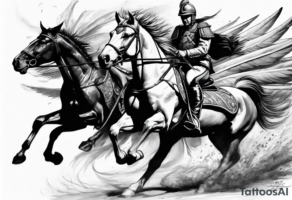 Polish Hussar Cavalry Rushing towards enemy - wings turned into dragon wings tattoo idea