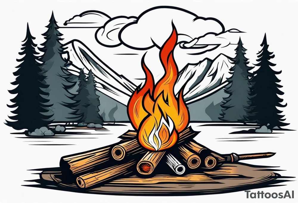 Bonfire with a smoke that forms into an archer tattoo idea
