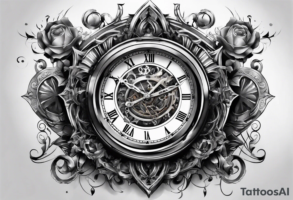 Extremely hyper realistic clock being broken and wrapped around tattoo idea Extremely hyper realistic clock being broken and wrapped around tattoo idea