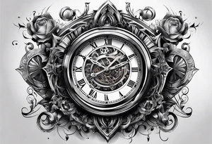 Extremely hyper realistic clock being broken and wrapped around tattoo idea