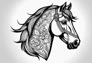 A horse head tattoo with a traditional design, 8x8 cm, in color. tattoo idea