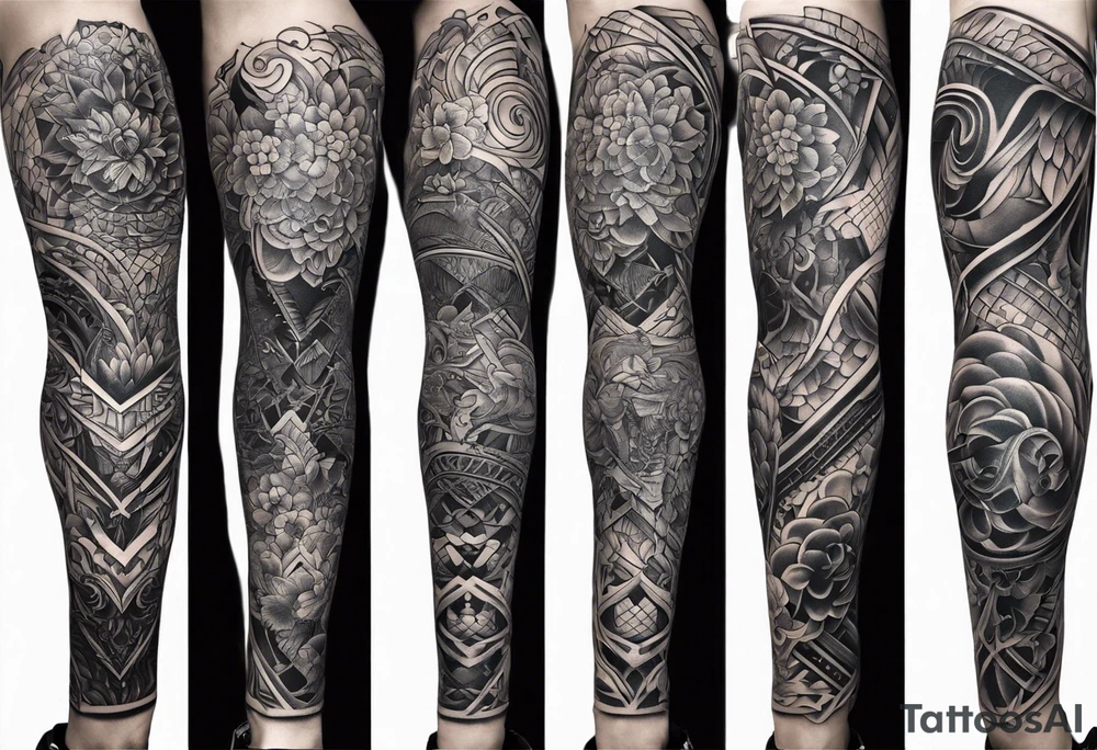 Full leg tattoo sleeve square tattoo idea