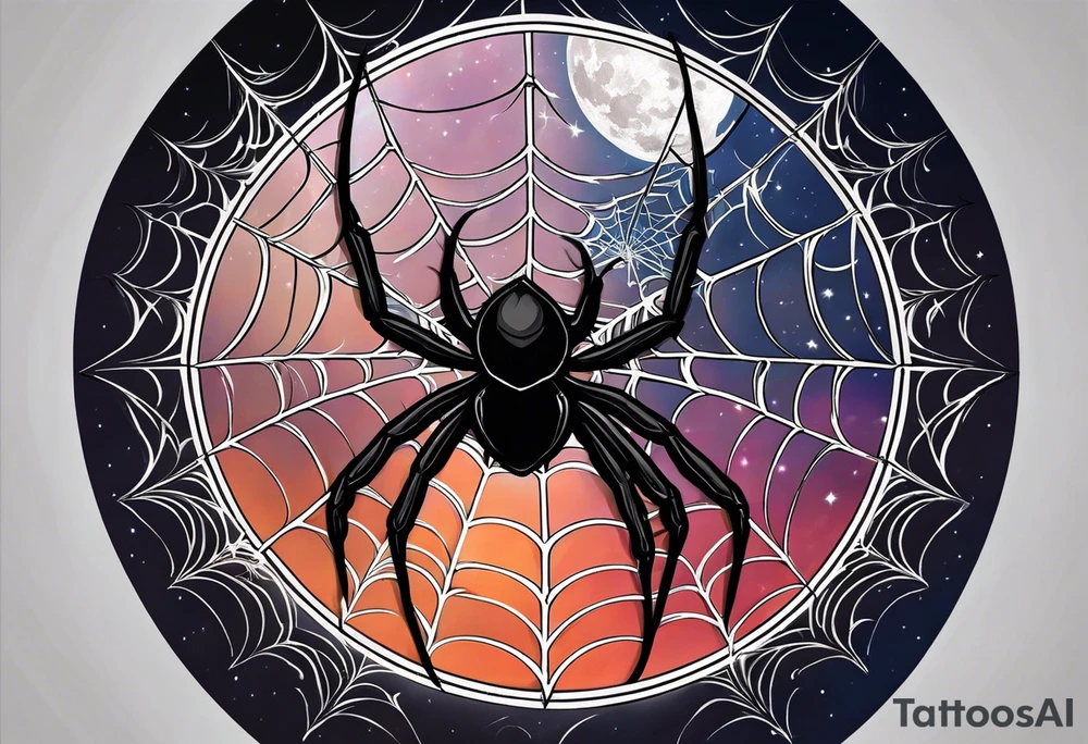 spider with web hangin down moon tattoo idea