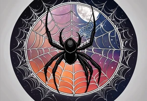 spider with web hangin down moon tattoo idea