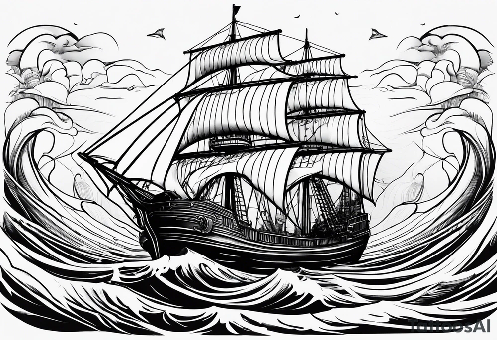 Slave ship with people, jumping off at sea tattoo idea