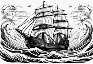 Slave ship with people, jumping off at sea tattoo idea