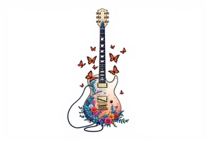 An electric guitar plugged into an amp with butterflies flying around it in memory of tattoo tattoo idea