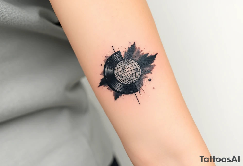 vinyl record and disco ball tattoo idea