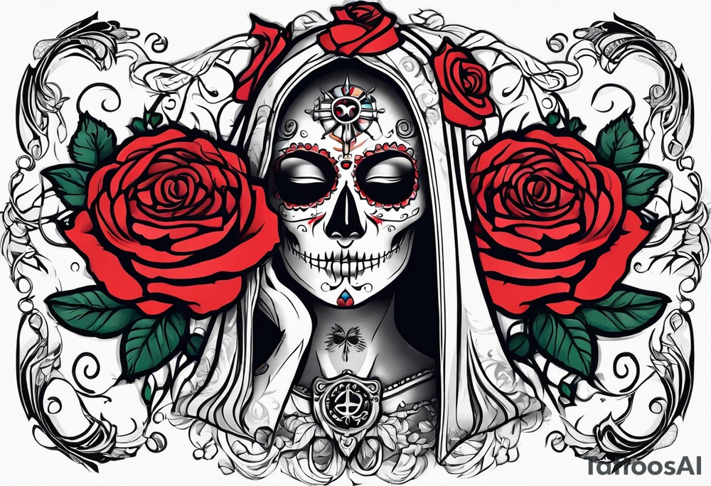 Watch and roses, santa muerte tattoo idea