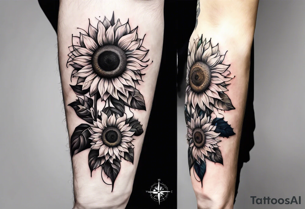 Sunflower next to a compass tattoo idea