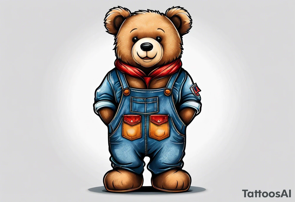 standing teddy bear in overalls tattoo idea