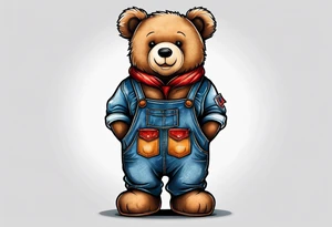 standing teddy bear in overalls tattoo idea