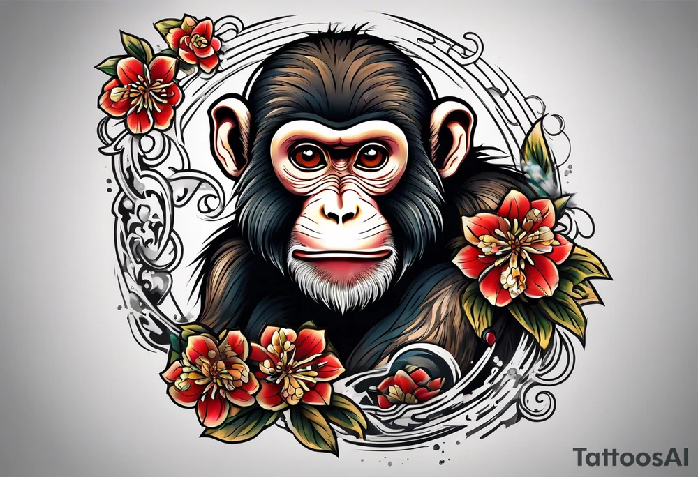traditional japanese art jumping monkey tattoo idea