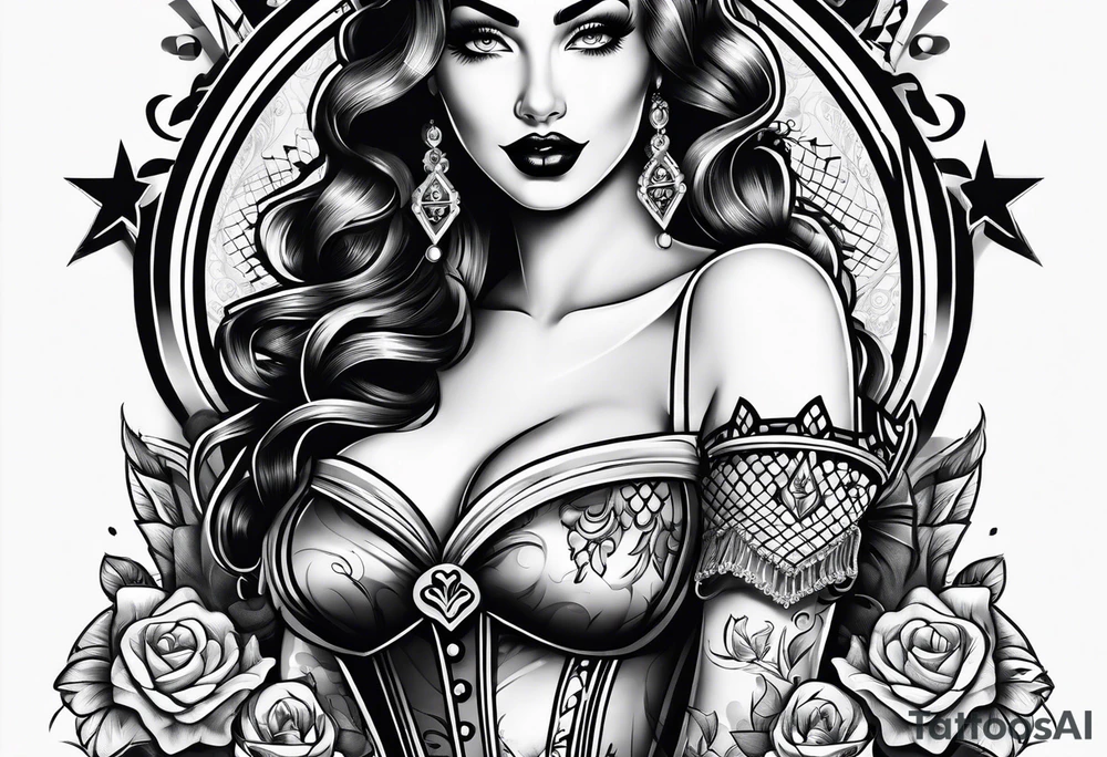 pinup style queen of spades tattoo idea