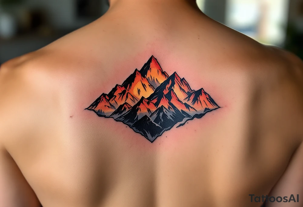 A sunset-hued mountain range represents the serenity and freedom of nature. tattoo idea
