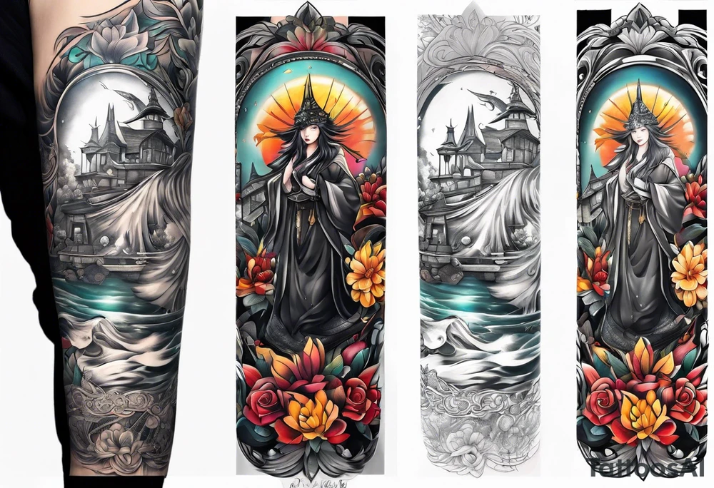 Full leg tattoo sleeve square tattoo idea