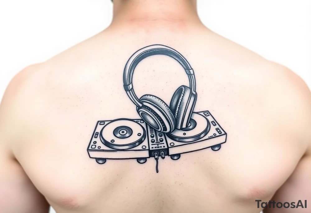 DJ turntables and headphones tattoo idea