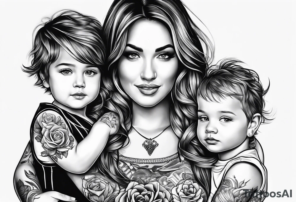 Mom with son and daughter tattoo idea