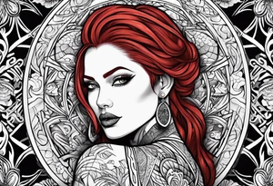Busty red hair woman with bearded black hair man tattoo idea