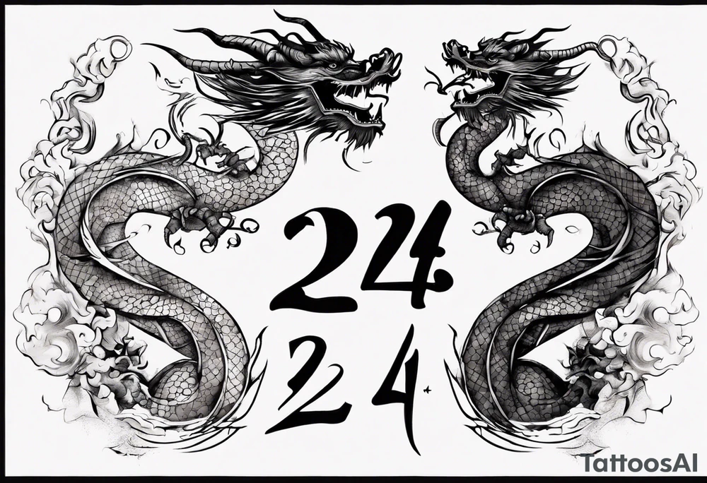 Number 24 with a Chinese dragon around it tattoo idea