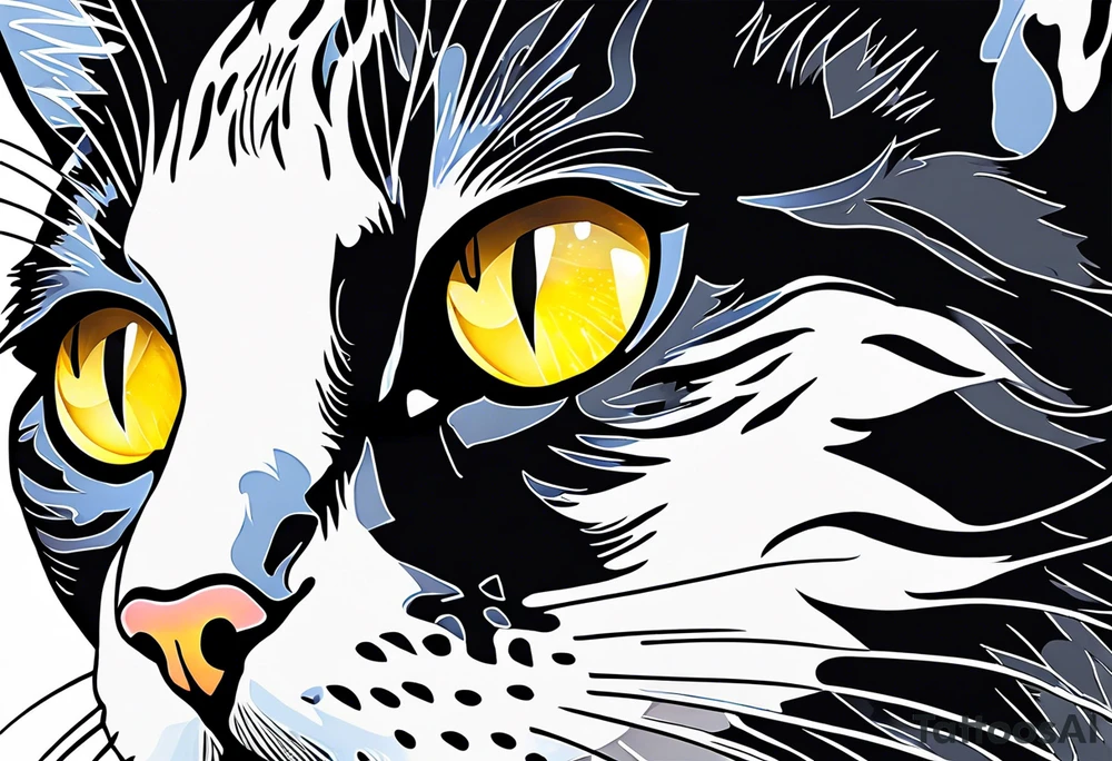 Black Cat with yellow eyes, cat's eye nebula in background tattoo idea