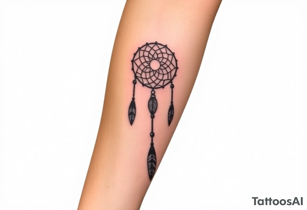 native dreamcatcher with flowing feathers and sacred beads tattoo idea