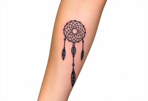 native dreamcatcher with flowing feathers and sacred beads tattoo idea