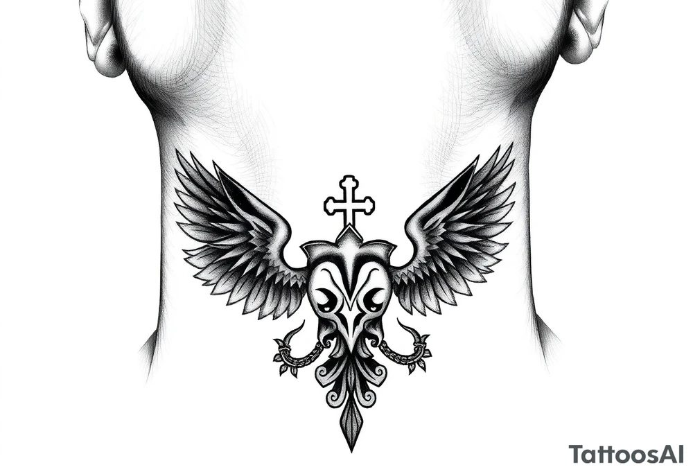 russian christian orthodox military neck design front facing tattoo idea