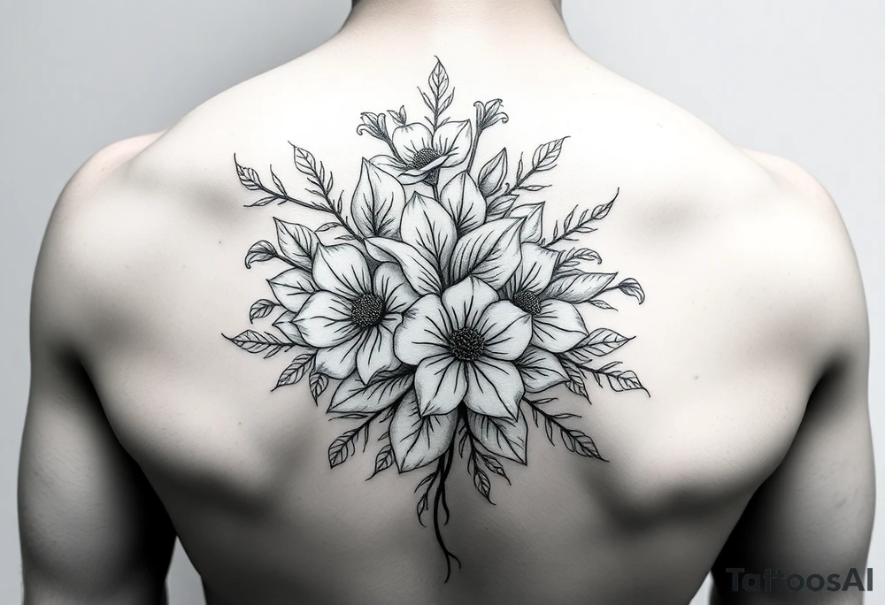 September and may birth flower bouquet fine line tattoo idea