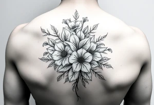 September and may birth flower bouquet fine line tattoo idea