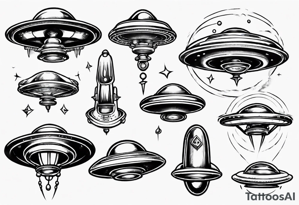Sketch style flying saucer tattoo idea